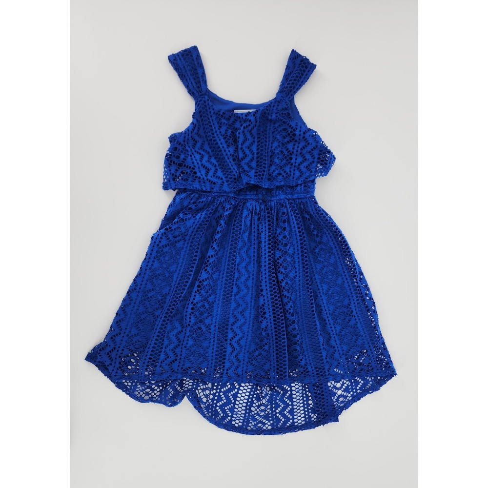 Emily West Girls Royal Blue Lace Popover High-Low Party Dress Size 5 Crochet